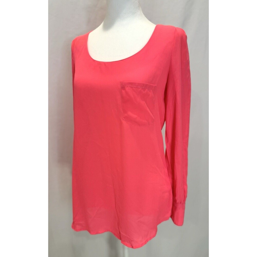 Gianni Bini GB Women's XS Hot Pink Long Sleeve V-Neck Blouse Button Back Pocket